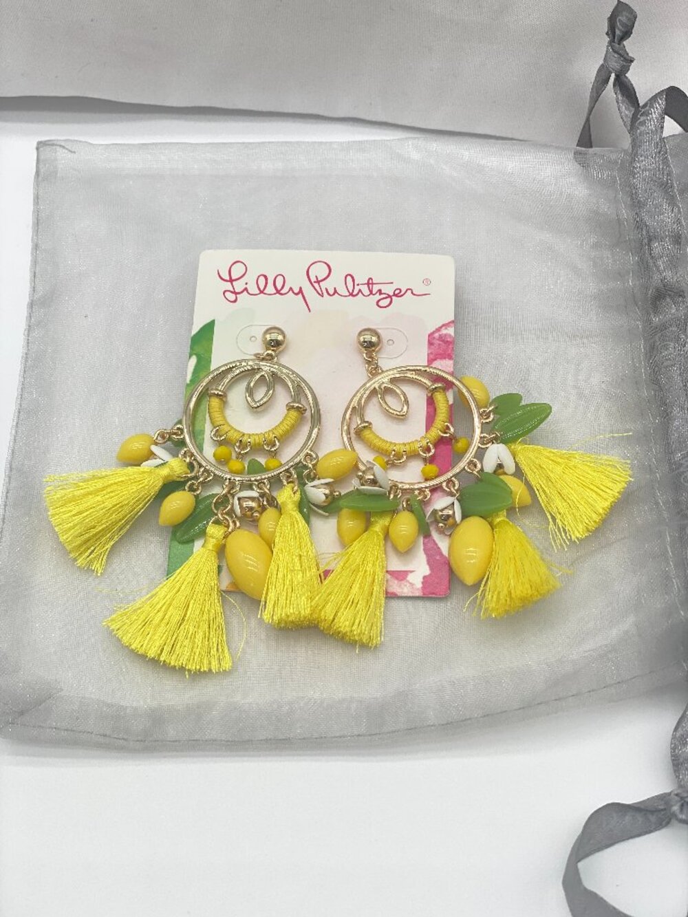 NWT Lilly Pulitzer Lemon Grove Statement Earrings Yellow Tassel Citron